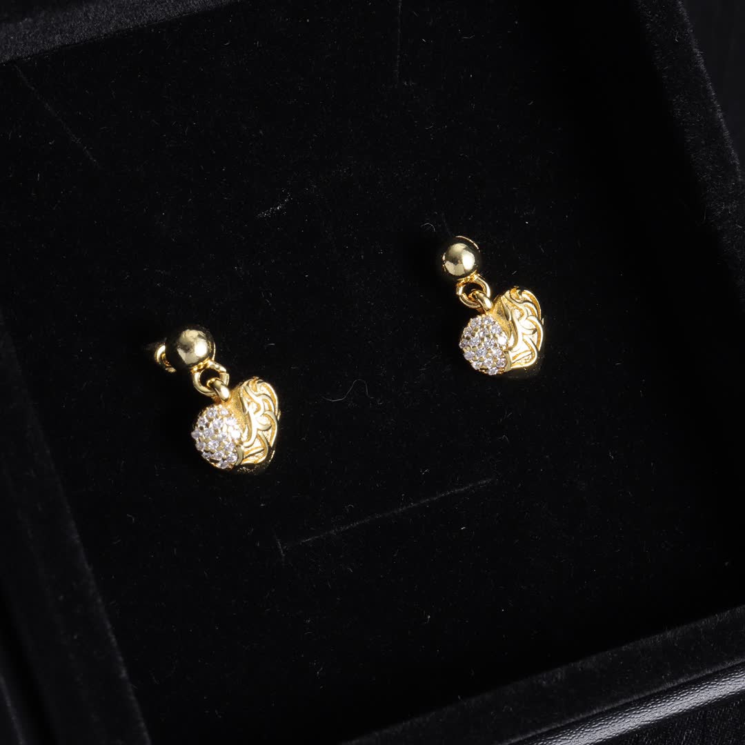 Chrome Hearts Gold Heart Stud Earrings with Diamond Accents